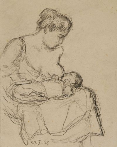 Otto Weil, Hanna Weil mit Tochter Hanna Maria, 1924, Bleistift auf Papier, 19 x 15 cm, Privatsammlung