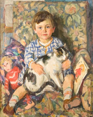 Otto Weil, Hanna Maria mit Katze, um 1926, Öl auf Leinwand, 77 x 63 cm, Privatsammlung
